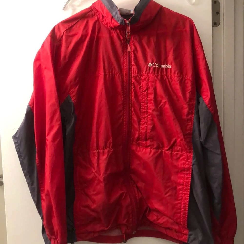 Columbia Red & Gray Windbreaker Jacket | Lightweight | Hooded